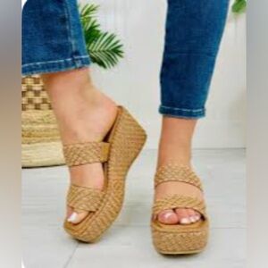 🆕 ANNE KLEIN Braided Goring Woven Zala Round Toe Wedge Slip On Heeled Sandal 9.5
